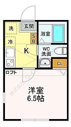 グランジュテ港北高田 2階1Kの間取り