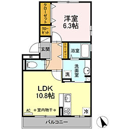 レジデンスKougaA 1LDKの間取図画像