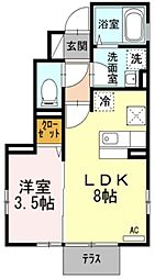 W.I.TパレスII 1階1LDKの間取り