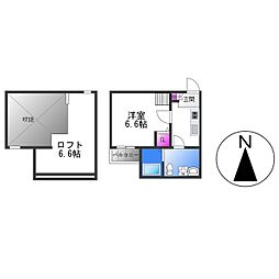 JR片町線(学研都市線) 鴻池新田駅 徒歩5分の賃貸アパート 2階1Kの間取り