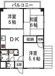 出浦コーポII 2階3DKの間取り