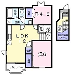 クレアガーデン A棟 2階2LDKの間取り