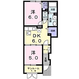 リバーサイドセナ 2DKの間取図画像