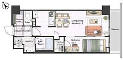 市谷台町坂フロント 1LDKの間取図画像