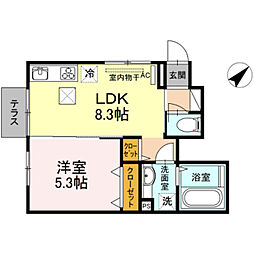 セジュールエスト参番館 1LDKの間取図画像