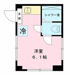 ヴィラ・コクシネル 1階ワンルームの間取り