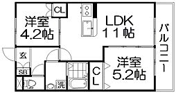 メゾンヴィオレ翔開 2LDKの間取図画像