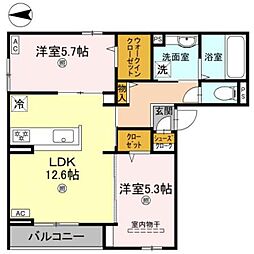 Osaka Metro御堂筋線 なかもず駅 徒歩26分の賃貸アパート 3階2LDKの間取り