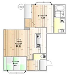 西小山アパートメント 2階2LDKの間取り