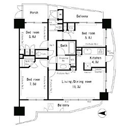 Park Axis 四谷ステージ 8階3LDKの間取り