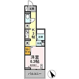 小田急江ノ島線 長後駅 徒歩5分の賃貸アパート 3階1Kの間取り