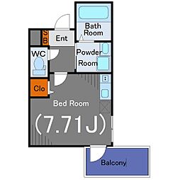 ラベルジェ渋谷神山町 2階ワンルームの間取り