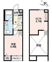 サヴォイ東林間 1Kの間取図画像