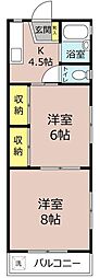 京成千原線 おゆみ野駅 徒歩10分の賃貸アパート 2階2Kの間取り
