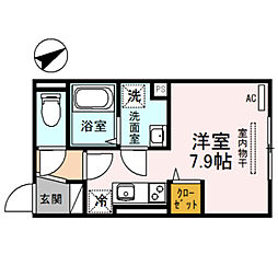 カーサ　デル　マッティーノ 1階ワンルームの間取り