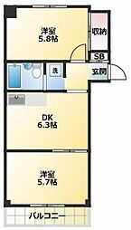 仙台坂アルカディア 2DKの間取図画像