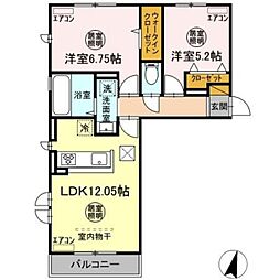 レイワンＡＢ 1階2LDKの間取り