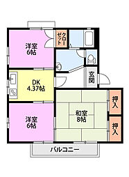 テイセキ物見山ハイツA 3DKの間取図画像