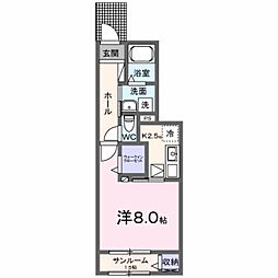 シエロガーデン介良 1Kの間取図画像