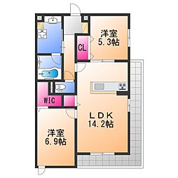 SunSky鳳西町 2LDKの間取図画像