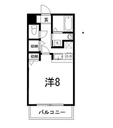 ドエル森の木2 1Kの間取図画像