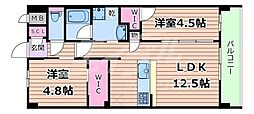 京阪本線 関目駅 徒歩4分の賃貸マンション 5階2LDKの間取り