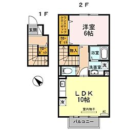 メルヴィーユ 2階1LDKの間取り