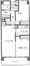 朝日レジデンス 2LDKの間取図画像