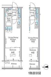 パークアクシス新宿百人町 1階1LDKの間取り