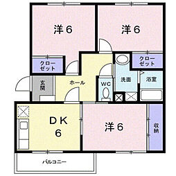 第一藤倉ハイツ 3DKの間取図画像