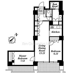 六本木ファーストプラザ 7階2LDKの間取り