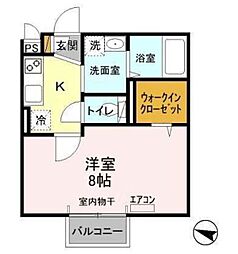 ヴィラ・グランメール2 1Kの間取図画像