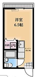 ユウキハイツ 2階ワンルームの間取り