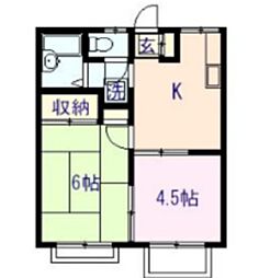 エステートピアアクア 1階2DKの間取り