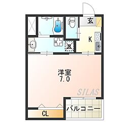 Osaka Metro四つ橋線 岸里駅 徒歩4分の賃貸マンション 6階1Kの間取り