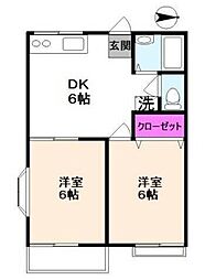 エース一里塚 1階2DKの間取り
