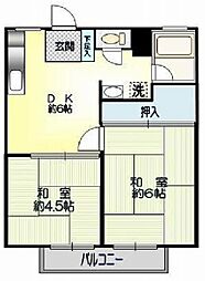 ハイツドリームB棟 2DKの間取図画像