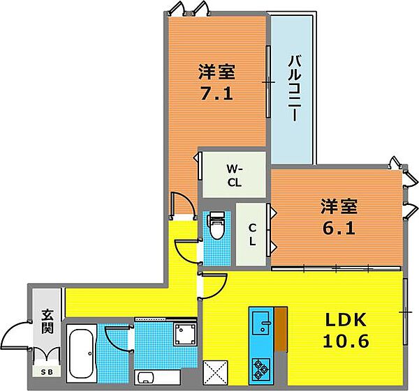 ラポール岡本 302｜兵庫県神戸市東灘区西岡本１丁目(賃貸アパート2LDK・3階・59.42㎡)の写真 その2