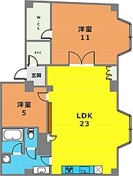 カサフェニックス北野 5階2LDKの間取り