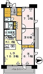 ロイヤルパークス西新井 3LDKの間取図画像