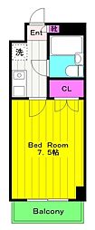 ビラージュ・ド・フルール本館 1Kの間取図画像