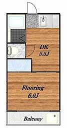 ポートハイム 2階1DKの間取り