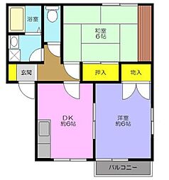 メゾン樹 2階2DKの間取り