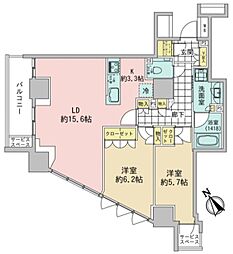 品川タワーレジデンス 18階2LDKの間取り