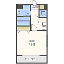 レジディア博多2 1Kの間取図画像