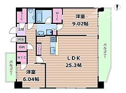 プレジオ梅田 15階2LDKの間取り