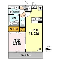 カームコート 3階1LDKの間取り