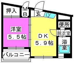 エスポワール姪浜 1DKの間取図画像