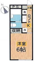 ヴィクトリアコーポM 2階1Kの間取り