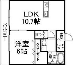 カーサ・フェリーチェ長岡京 3階1LDKの間取り